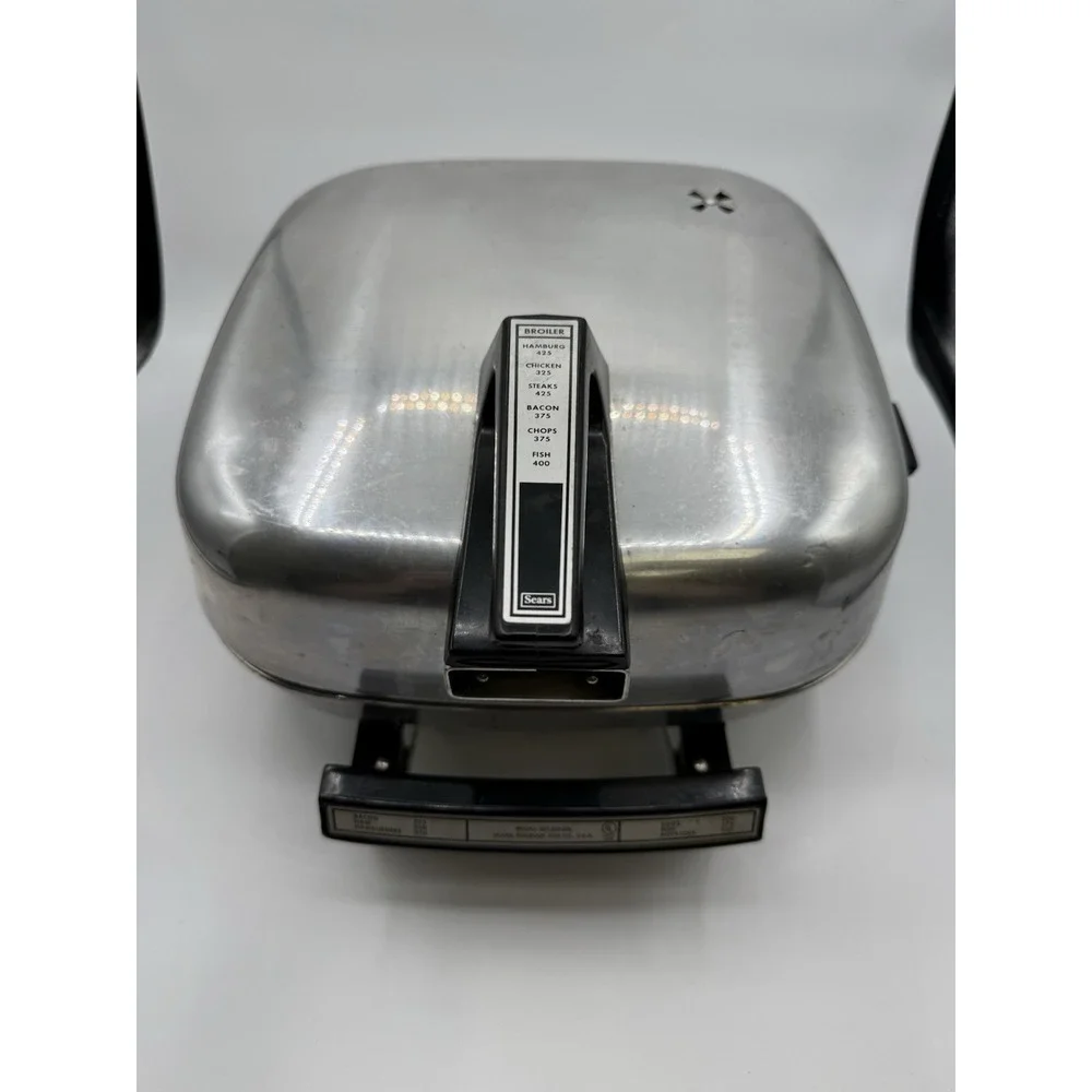 Vtg Sears Electric Stainless Steel Fry Pan w/ Broiler‎ Lid, Power Adapter & Rack